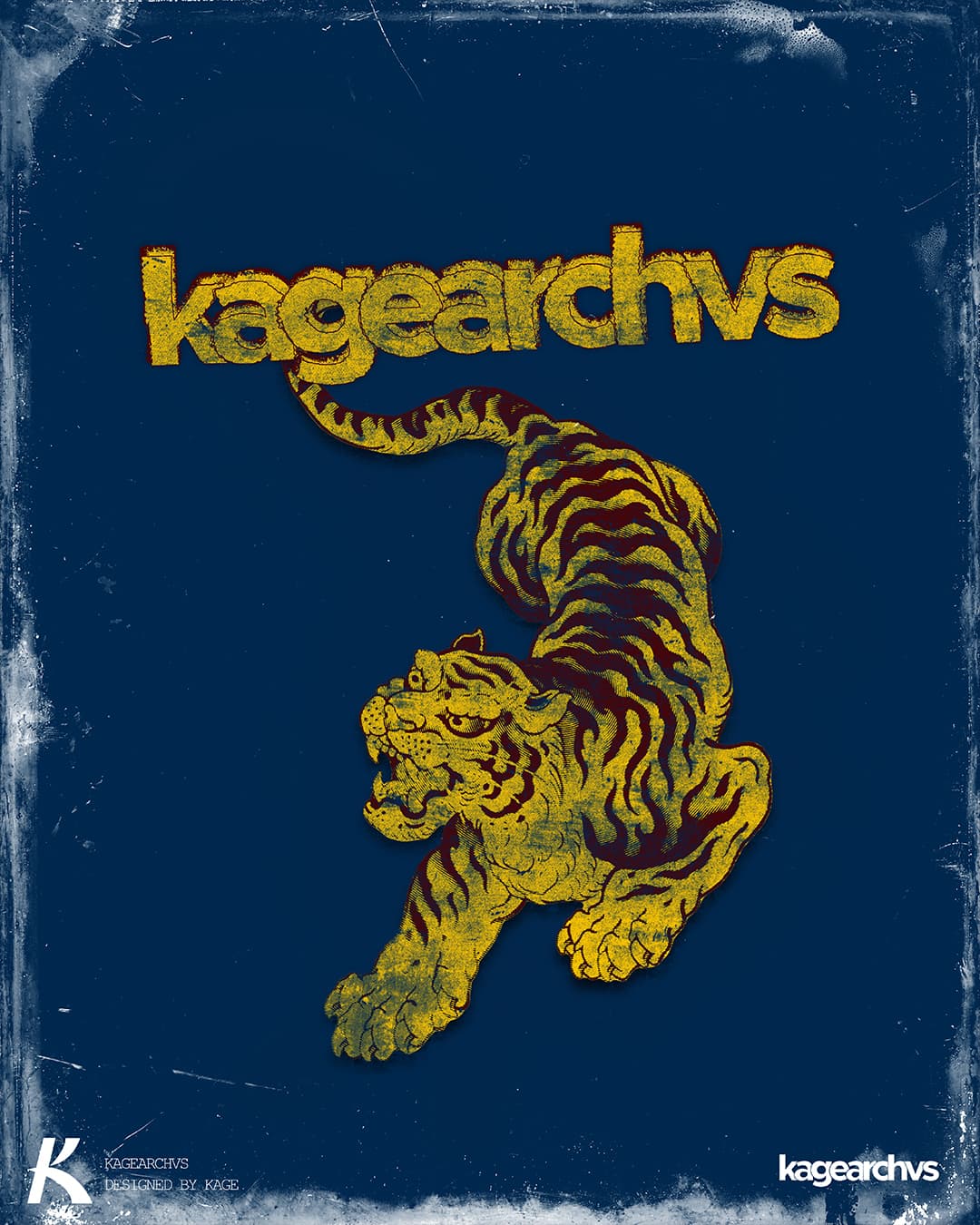 Gold tiger on indigo