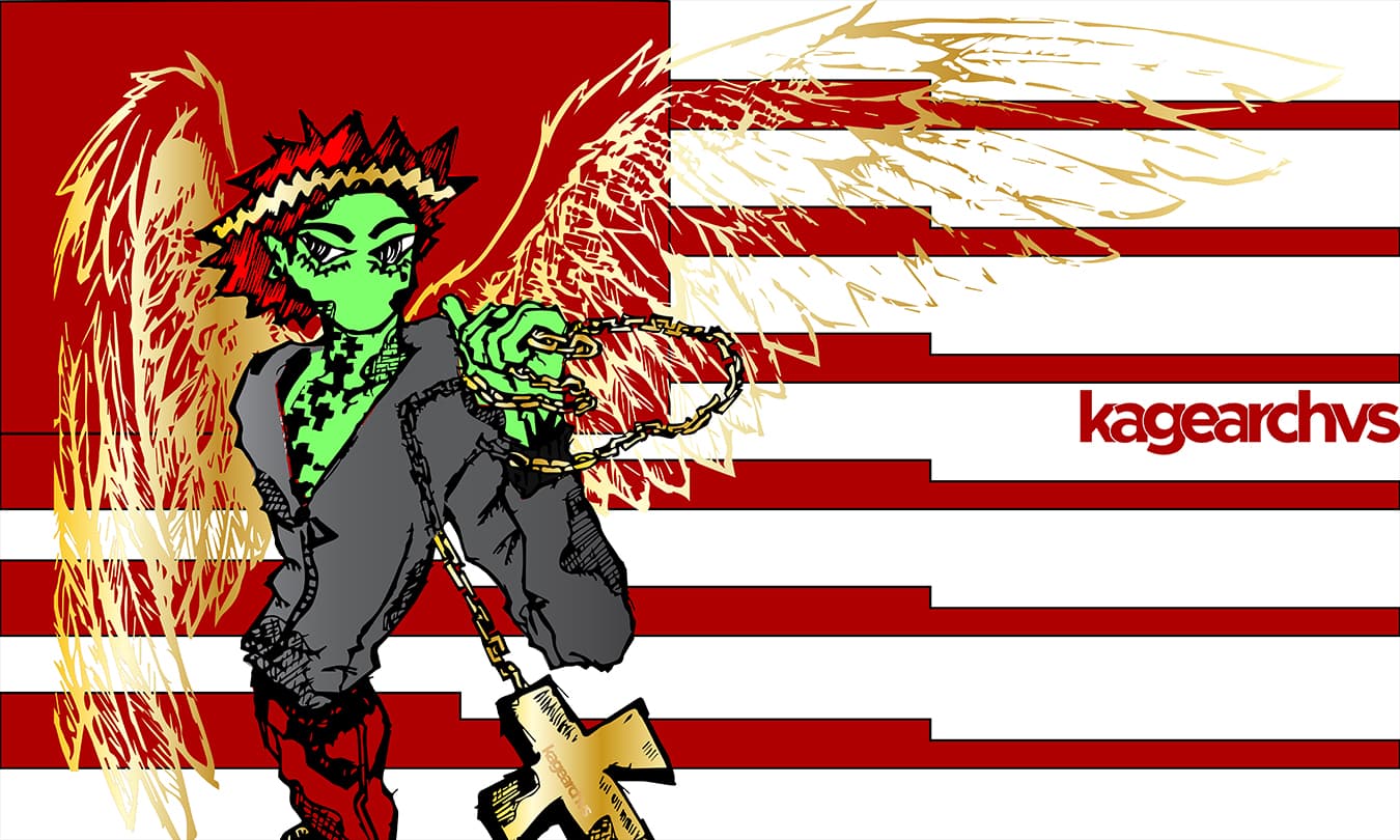 Winged figure over the Kage flag